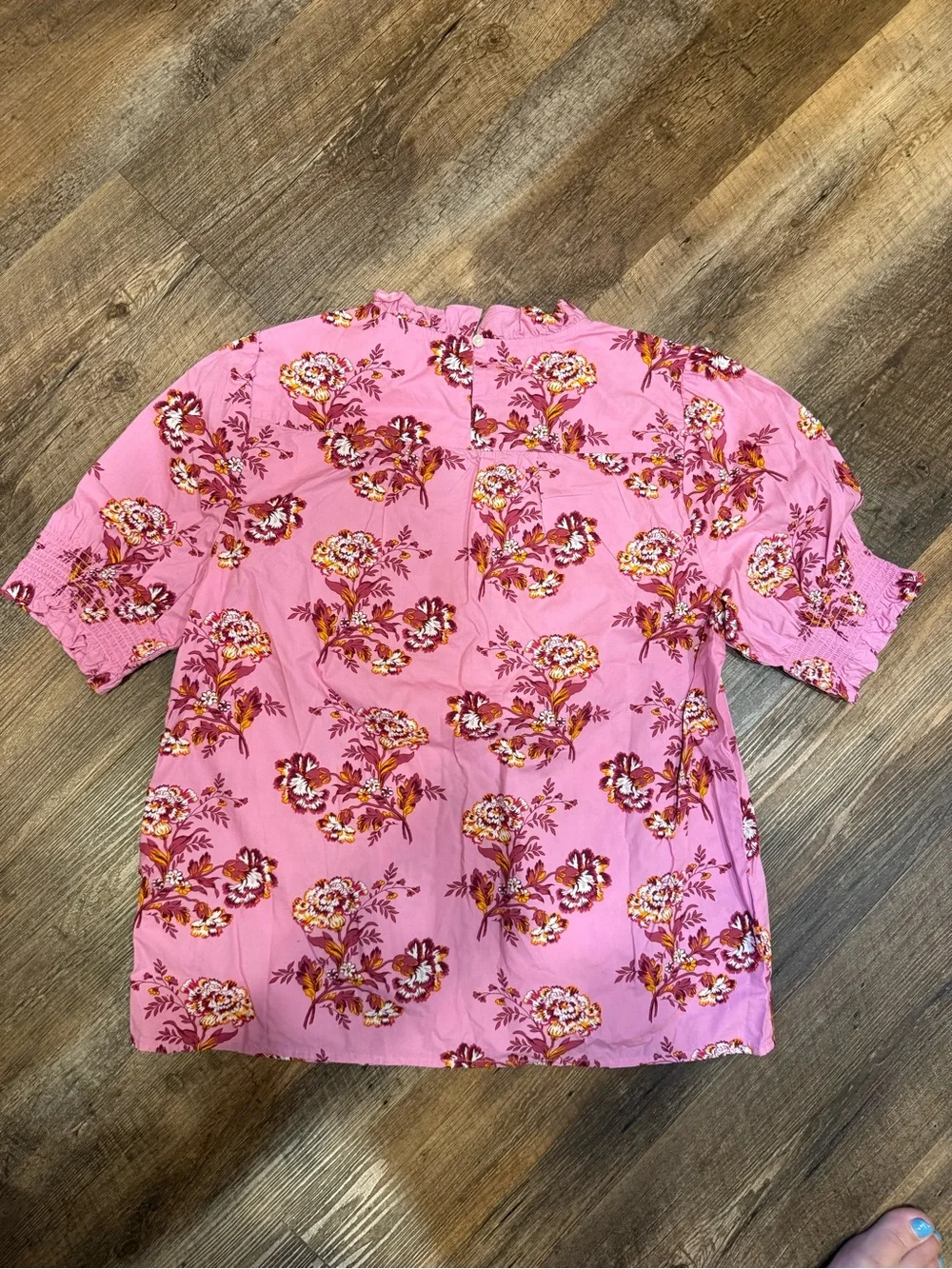 J. Crew Smocked puff-sleeve top in marigold bouquets 100% cotton MED